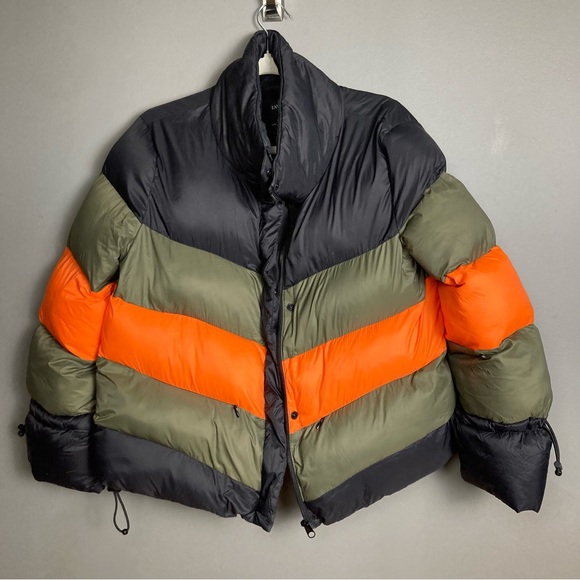 Zara short puffer coat color blocking black orange green quilted size small - Picture 5 of 16